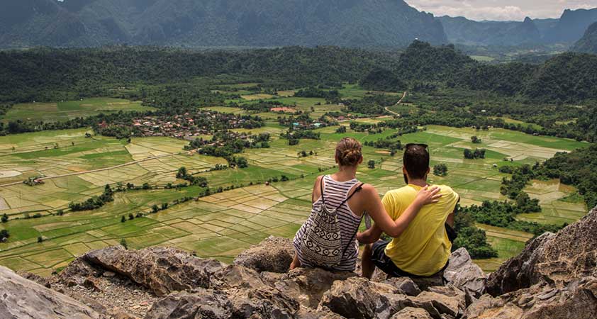 The karst mountains around town provide an attractive setting for climbing