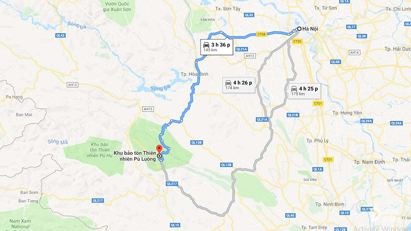 Pu Luong Thanh Hoa tour map