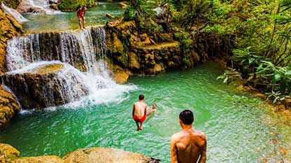 Kuang Si falls, a beautiful 50 meter high waterfall