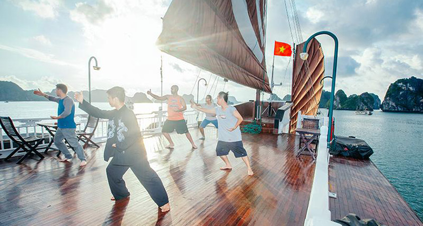Tai Chi Exercises in Halong Bay