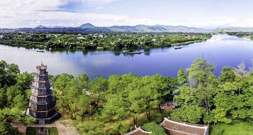 Cruise on Perfume River to reach Thien Mu pagoda