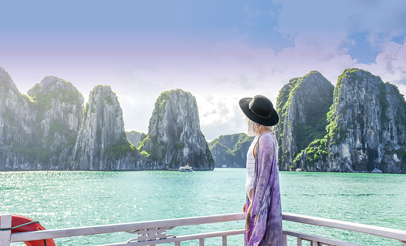 Admire the stunning beauty of Halong Bay with a cruise around it