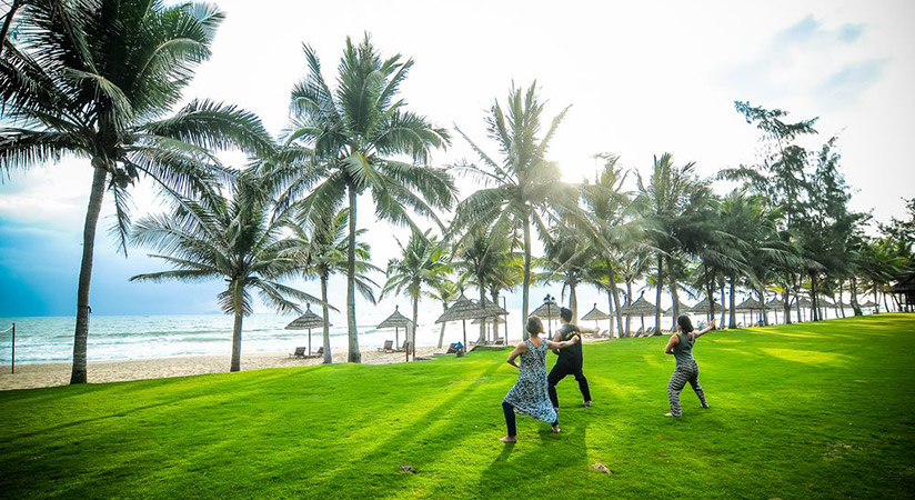 Visitors can spend all day on private beach of the resort