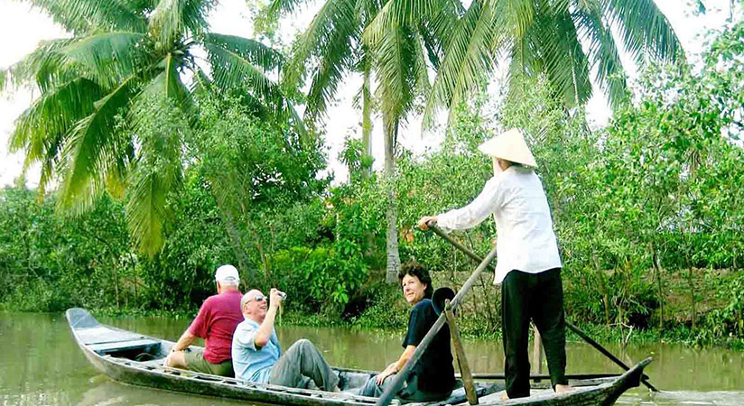 Upon arrival in My Tho, visitors take the boat to explore this unique area
