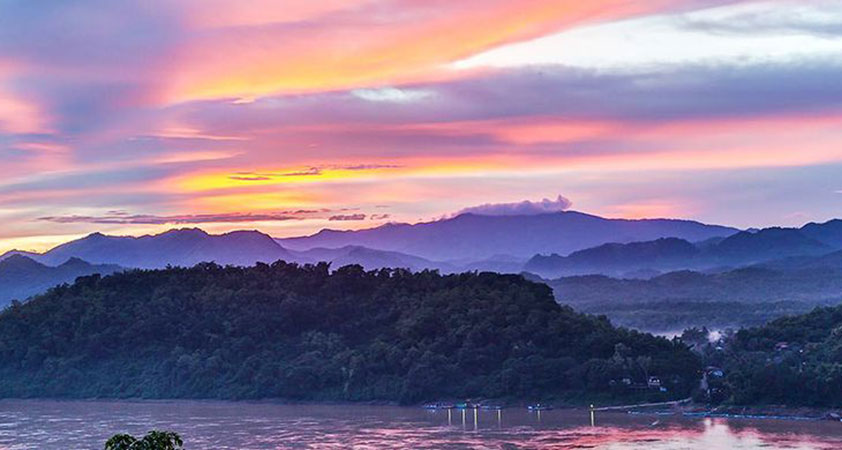 Sunset on the Mekong River seen from Mount Phousi